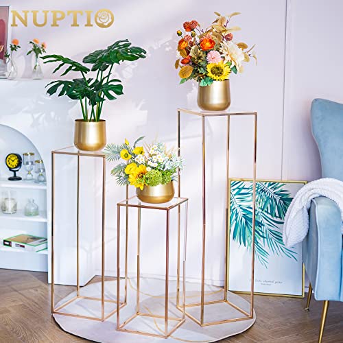 Nuptio Centros Mesa Boda con Panel Acrílico - Dorado Alto 3 Piezas para Soporte Flores Columna Jarrones Metal para Bodas Fiestas Decoraciones(60cm/80cm/100cm)