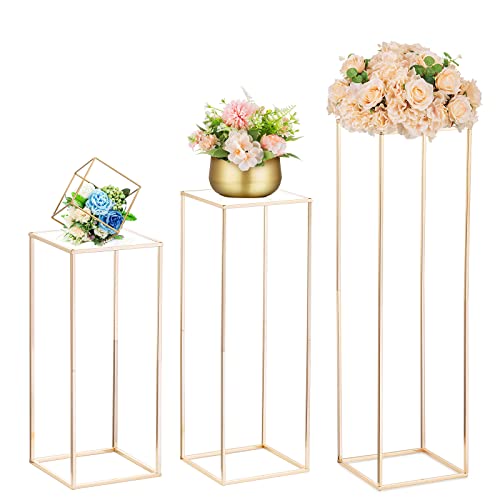 Nuptio Centros Mesa Boda con Panel Acrílico - Dorado Alto 3 Piezas para Soporte Flores Columna Jarrones Metal para Bodas Fiestas Decoraciones(60cm/80cm/100cm)