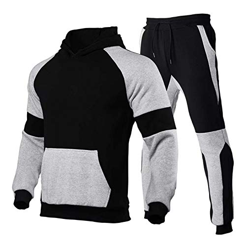 NUSGEAR Chandal Hombre Completo otoño invierno 2pc Patchwork Deportivo Jogging Fitness Tracksuit Sudaderas con capucha y pantalones Slim Fit Conjunto Cómodo bolsillos Traje Casual Moda Chandal 2024