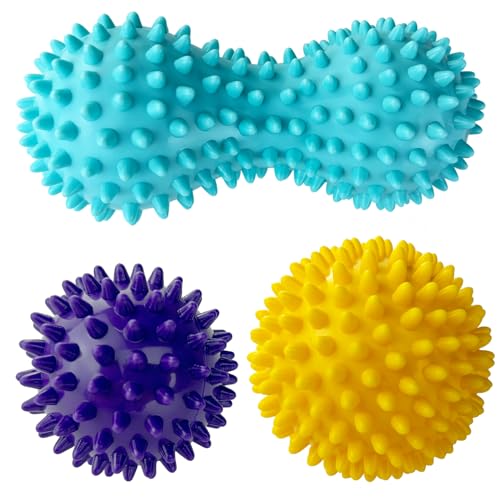 Nutabevr 3 pcs Pelota Masaje Muscular con Pinchos para aliviar Dolores musculares, herramienta de masaje Miofascial, Massage Balls para Rehabilitación, triggerpoint Diferentes Grados de dureza