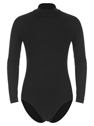 Nyeemya Mailot de Baile Manga Larga Body para Hombre Bodysuit Deportiva Leotardo Cuello simulado Camiseta Danza Ropa Negro M