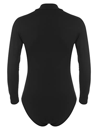 Nyeemya Mailot de Baile Manga Larga Body para Hombre Bodysuit Deportiva Leotardo Cuello simulado Camiseta Danza Ropa Negro M