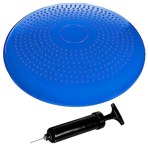 OcioDual Cojín Hinchable Azul Disco con Bomba Goma PVC para Fitness Yoga Pilates Coordinación Rehabilitación Equilibrio