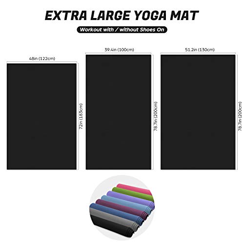 Odoland Esterilla de Yoga Grande 200 x 130 x 0.6 cm, Alfombrilla Deporte 6mm Grueso de Ecológico TPE, Antideslizante, Colchoneta de Pilates, Estiramientos, Gimnasia en Casa o en Gimnasio, Negro