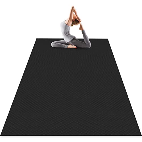 Odoland Esterilla de Yoga Grande 200 x 130 x 0.6 cm, Alfombrilla Deporte 6mm Grueso de Ecológico TPE, Antideslizante, Colchoneta de Pilates, Estiramientos, Gimnasia en Casa o en Gimnasio, Negro