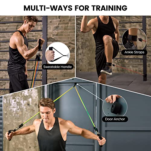 Odoland Set Bandas Elasticas de Fitness con 5 Bandas Elásticas de Resistencia, Loop Band, Asas, Correas de Tobillo, Anclaje para Puerta y Guía, Kit de Entrenamiento para Fitness Yoga Pilates, Vistoso