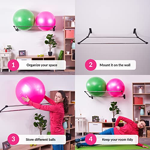 ODOXIA Soporte De Pared para Pelotas De Ejercicio | Colgador De Pelotas | para Pelotas De Yoga, Pelotas De Fitness | Soporte Pelotas Pilates Pared | Soporte Balon Futbol | Soporte Balon de Pilates