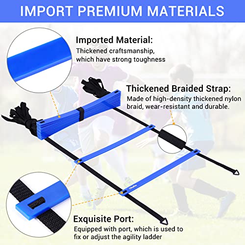 Ohuhu Juego de Entrenamiento Escalera de 12 peldaños con 12 Conos de Campo y 4 Clavos. Ideal para Juego de pies para Ejercicios de fútbol