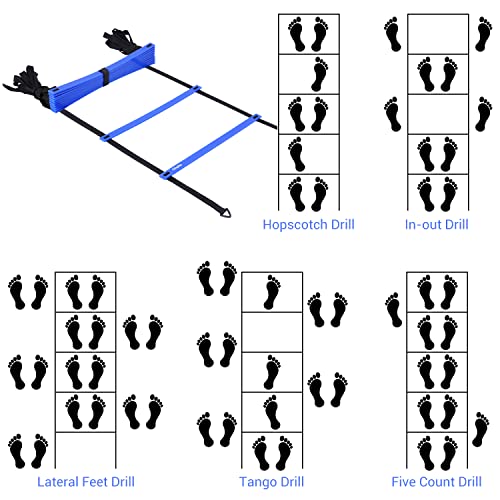 Ohuhu Juego de Entrenamiento Escalera de 12 peldaños con 12 Conos de Campo y 4 Clavos. Ideal para Juego de pies para Ejercicios de fútbol