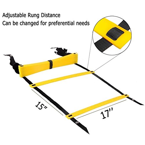 Ohuhu Juego de Entrenamiento Escalera de 12 peldaños con 4 Clavos. Ideal para Juego de pies para Ejercicios de fútbol