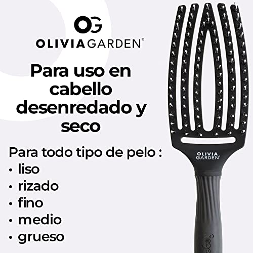 Olivia Garden – Fingerbrush Cuidado icónico con cerdas de Jabalí & Nylon, Negro, Talla Media