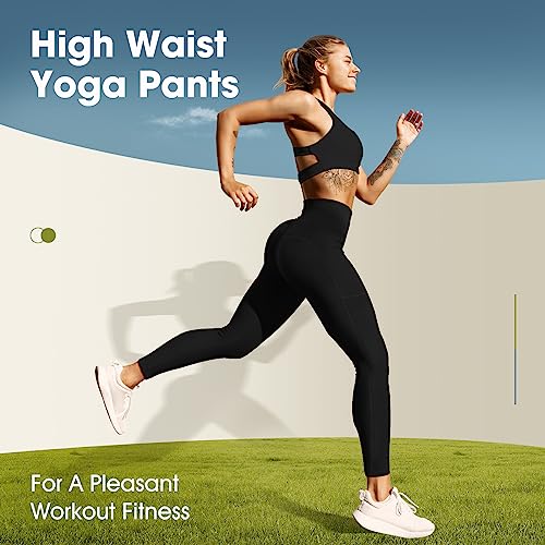 Ollrynns Leggins Deportivos Mujer Cintura Alta Mallas Deporte Leggings con Bolsillos Control de Abdomen para Running Training Fitness Yoga PantalonesCA166(Negro M)