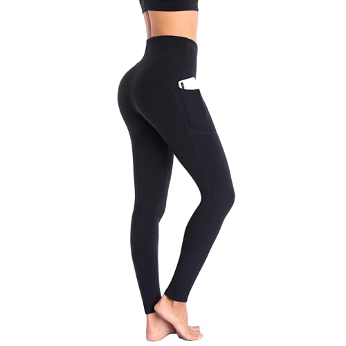 Ollrynns Leggins Deportivos Mujer Cintura Alta Mallas Deporte Leggings con Bolsillos Control de Abdomen para Running Training Fitness Yoga PantalonesCA166(Negro M)