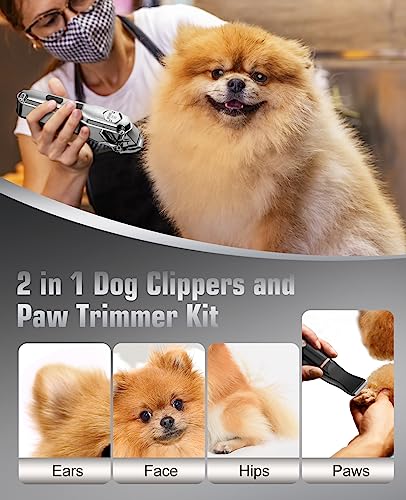 oneisall Kit de Premium 2 en 1 Maquina Cortar Pelo Perros, IPX7 impermeable Maquina de Cortar Pelo para Perros y Cortapelos para Patas de Perros