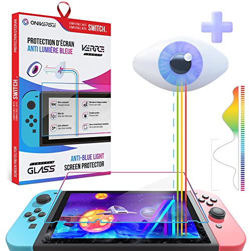 Oniverse Protector de pantalla Switch – Cristal templado antiluz azul compatible con Nintendo Switch – Protector de pantalla – Resistente y antiarañazos