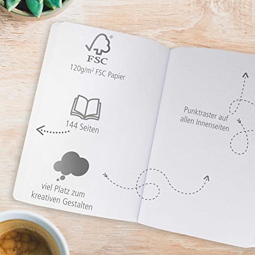 Online Bullet Journal - Cuaderno con tapa blanda, banda elástica, DIN A5, papel FSC de 120 g/m², 144 páginas punteadas, anotador para escribir, hacer caligrafía y dibujar, diseño Spotlights Rose