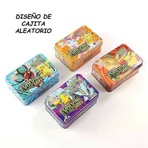 Only faith 50 Cartas 1 Caja metálica Una cajita de Metal dragón Juego Vmax Brillantes Arcoiris Astros coleccionables (1 Cajitas con 50 Cartas)