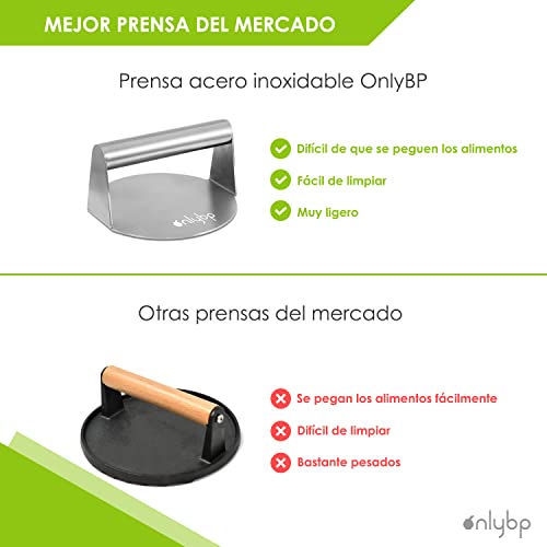 OnlyBP® Prensa para Hamburguesas de Acero Inoxidable - Aplastador de Hamburguesas Profesional para hacer Smash Burger - Material Antiadherente