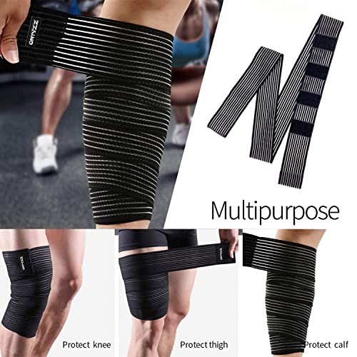 ONTYZZ Rodillera Vendaje de Rodilla 1 Par Alta Elasticidad Compresión del muslo Wrap para deporte Gimnasio Corriente Sentarse en cuclillas Entrenamiento Envolvente para Pantorrillas Negro/180cm