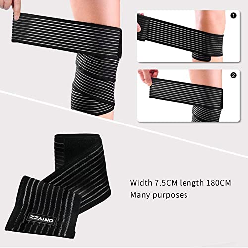 ONTYZZ Rodillera Vendaje de Rodilla 1 Par Alta Elasticidad Compresión del muslo Wrap para deporte Gimnasio Corriente Sentarse en cuclillas Entrenamiento Envolvente para Pantorrillas Negro/180cm