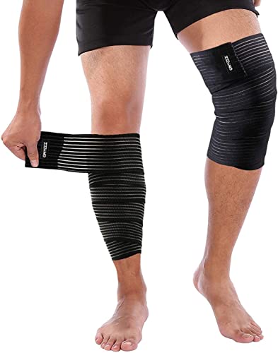 ONTYZZ Rodillera Vendaje de Rodilla 1 Par Alta Elasticidad Compresión del muslo Wrap para deporte Gimnasio Corriente Sentarse en cuclillas Entrenamiento Envolvente para Pantorrillas Negro/180cm