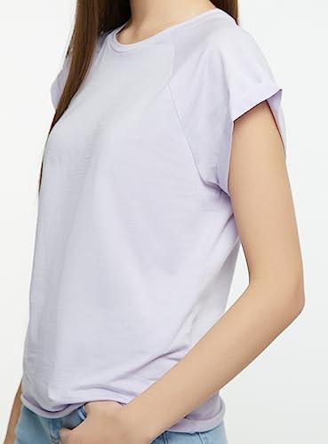 oodji Ultra Mujer Camiseta Básica de Algodón, Morado, ES 44 / XL