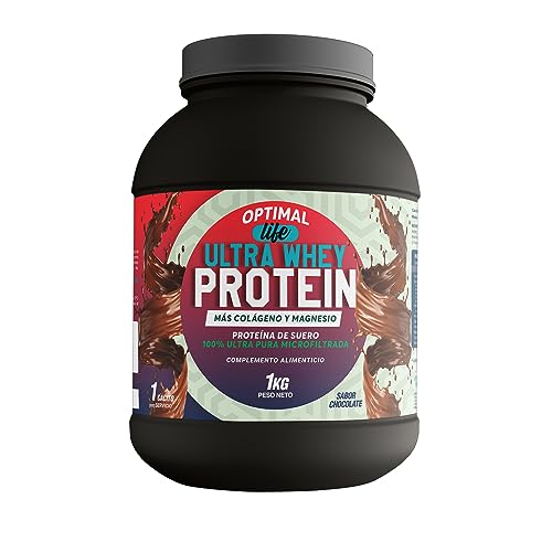 OPTIMAL LIFE Whey Protein Chocolate - Proteina whey pura - Proteina en polvo - Aumenta masa muscular - Colageno + Magnesio - Tonifica y mejora tus entrenamientos