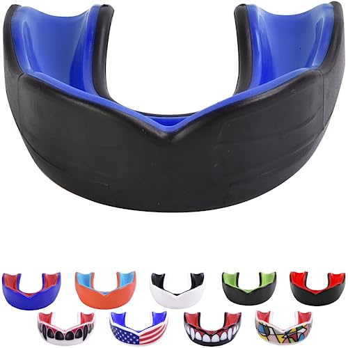 Oral Mart Jóvenes boca protector para niños - cojín juvenil protector bucal para el Karate (con funda gratis) Adulto (edad 12 y arriba) Negro | Azul