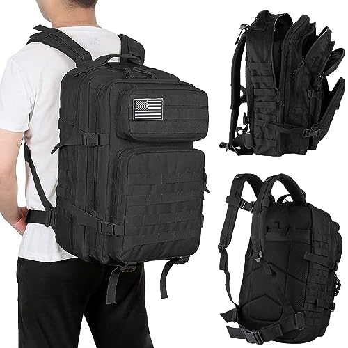 Oreunik Mochila Militar 45L Impermeable Táctica Mochila Molle Mochilas Gran Paquete de Asalto para Senderismo al aire libre, Camping, Senderismo, etc. (Negro)