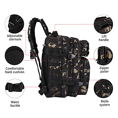 Oreunik Mochila Militar 45L Impermeable Táctica Mochila Molle Mochilas Gran Paquete de Asalto para Senderismo al aire libre, Camping, Senderismo, etc. (Negro)