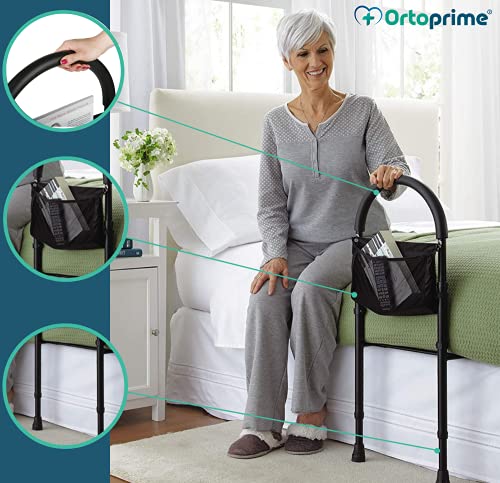 OrtoPrime Asidero para Cama Confort - Barandilla Cama Adulto de Seguridad - Barrera Cama Adultos + Revistero - Asidero Cama Acolchado - Ayuda para levantarse de la Cama ANTICAÍDAS, Negro