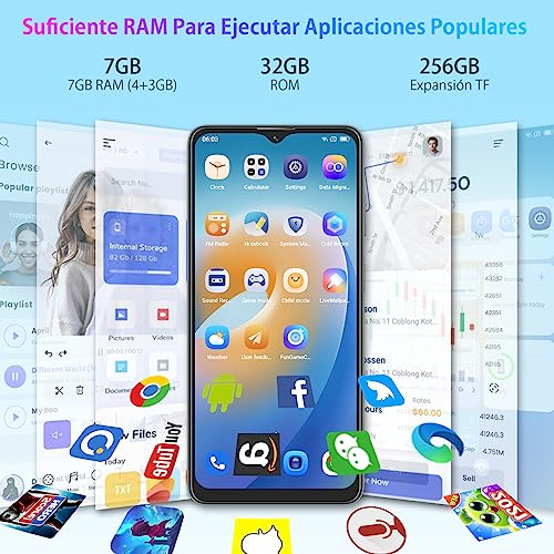 OSCAL C30 Moviles 2023, Telefono Movil Android 12 7GB RAM 32GB ROM y 256GB Expandible con 6.56'' Pantalla HD+, Batería 5180mAh, 12MP+5MP Cámaras, Doble SIM 4G/Face ID/OTG/Type-C