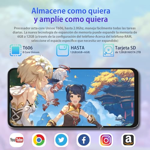 OSCAL C70 Telefono Moviles, 12GB RAM 128GB ROM, Android 12 Moviles, 6.56'' Pantalla HD+ 90Hz Smartphone, 5180mAh Batería, Huella Digital/OTG/Face ID/4G Dual SIM Telefono