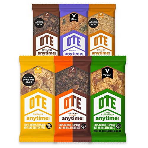 OTE Anytime Bars – Barras energéticas para ciclismo – Snacks nutricionales sin nueces y gluten para correr – Flapjacks de resistencia – Caja de 16 x 62 g (paquete mixto)