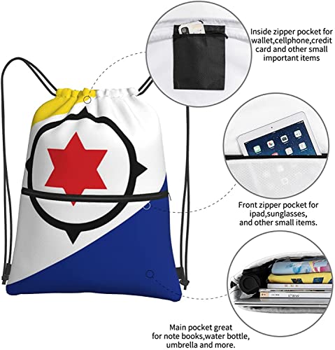 Oudrspo Cordón de la bandera de bonaire con cremallera Sackpack Gym Sports, mochila impermeable String Bag Cinch