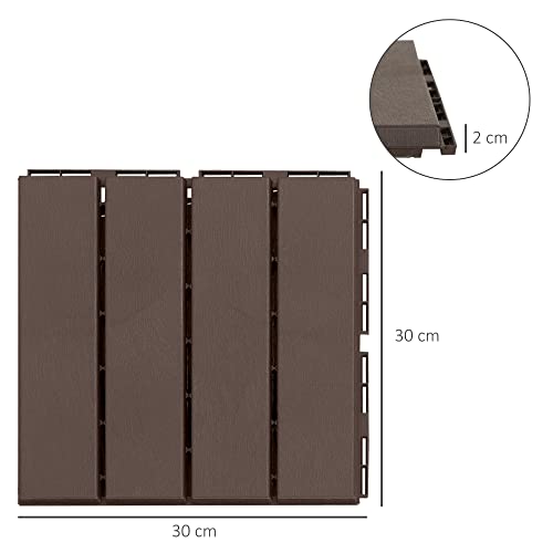 Outsunny Baldosas Cuadradas para Suelos Antideslizantes Exteriores Interiores Paquete de 9 Piezas 0.81 m² 30x30 cm Marrón