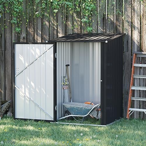 Outsunny Caseta de Jardín 0,92 m² 100x103x160 cm Cobertizo Exterior de Metálico con Puerta Cerradura y Techo Inclinado para Almacenamiento de Herramientas Gris Oscuro