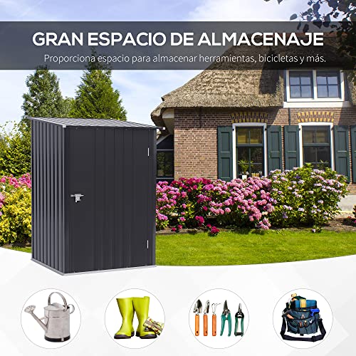 Outsunny Caseta de Jardín 0,92 m² 100x103x160 cm Cobertizo Exterior de Metálico con Puerta Cerradura y Techo Inclinado para Almacenamiento de Herramientas Gris Oscuro