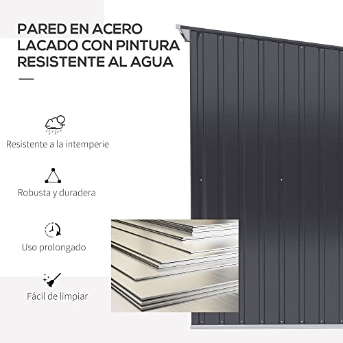 Outsunny Caseta de Jardín 0,92 m² 100x103x160 cm Cobertizo Exterior de Metálico con Puerta Cerradura y Techo Inclinado para Almacenamiento de Herramientas Gris Oscuro