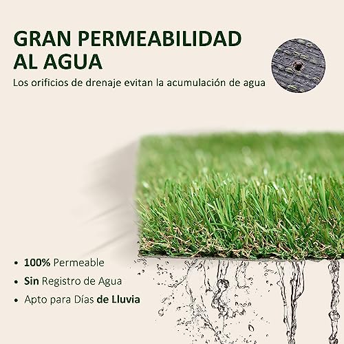 Outsunny Césped Artificial 3x1 m con Altura de Hierba 25mm Tipo Alfombra o Estera de Hierba Sintética de Exterior para Jardín y Terraza