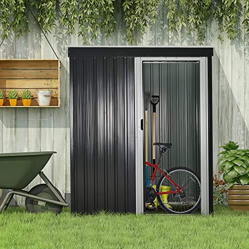 Outsunny Cobertizo de Jardín Exterior 1,5 m² 163x89x182 cm Caseta Metálica para Herramientas con Puerta Corredera y Techo Inclinado para Terraza Patio Negro