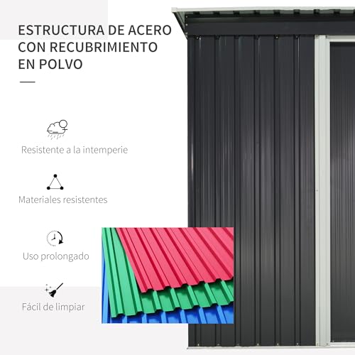 Outsunny Cobertizo de Jardín Exterior 1,5 m² 163x89x182 cm Caseta Metálica para Herramientas con Puerta Corredera y Techo Inclinado para Terraza Patio Negro