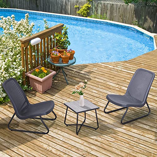 Outsunny Conjunto de Muebles de Jardín 3 Piezas Juego de 2 Sillas y Mesa con Encimera de Cristal Templado Efecto Mármol Terraza Piscina 53,5x80,5x76 cm Gris