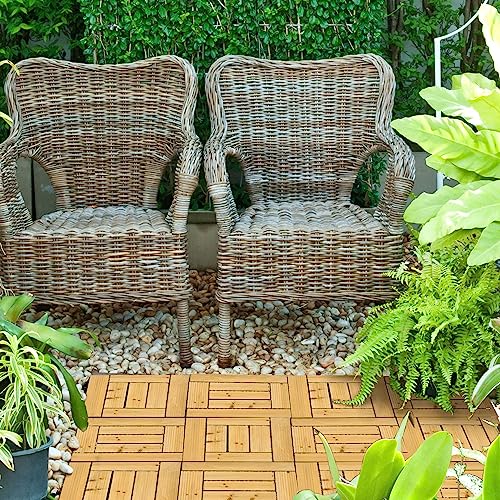 Outsunny Set de 27 Piezas Baldosas de Madera 30x30 cm 2,43 m² Baldosas para Exteriores Losetas para Suelo con Sistema de Clic para Balcón Terraza Jardín Natural