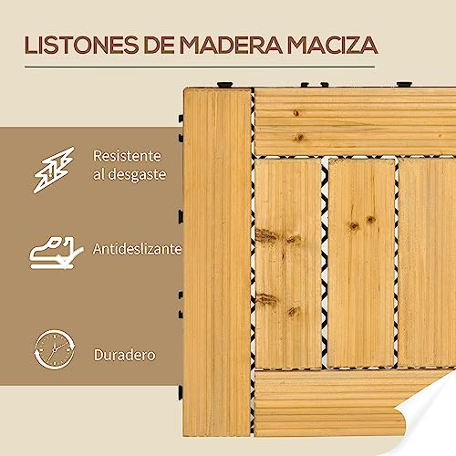 Outsunny Set de 27 Piezas Baldosas de Madera 30x30 cm 2,43 m² Baldosas para Exteriores Losetas para Suelo con Sistema de Clic para Balcón Terraza Jardín Natural