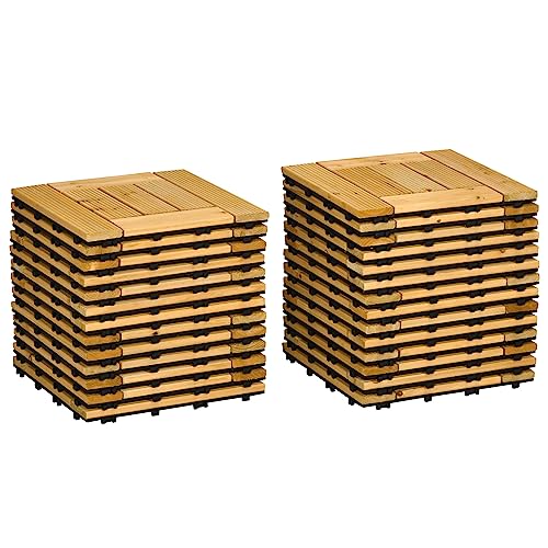 Outsunny Set de 27 Piezas Baldosas de Madera 30x30 cm 2,43 m² Baldosas para Exteriores Losetas para Suelo con Sistema de Clic para Balcón Terraza Jardín Natural