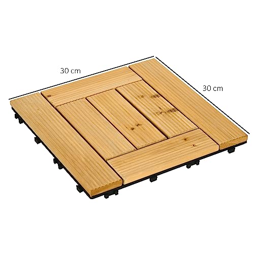 Outsunny Set de 27 Piezas Baldosas de Madera 30x30 cm 2,43 m² Baldosas para Exteriores Losetas para Suelo con Sistema de Clic para Balcón Terraza Jardín Natural