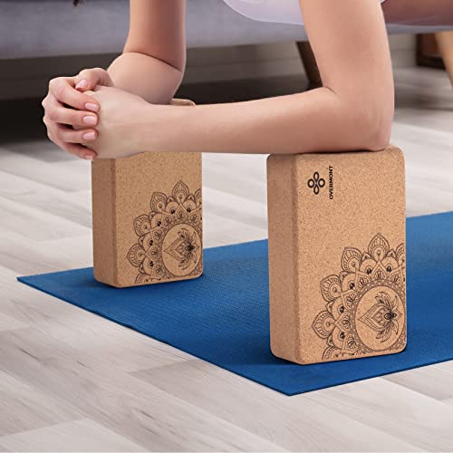 Overmont Baldosas de Yoga de Corcho，2 Yoga Block Natural Ecológico,con correas para yoga, pilates, fitness en general y estiramientos,para Principiantes y Profesionales,23 x 15 x 7,6 cm