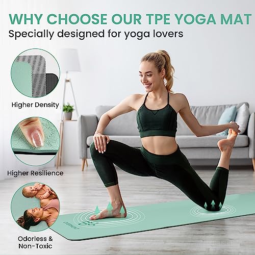 Overmont Esterilla Yoga Mat Antideslizante Profesional,TPE ecologico,8MM Extra Gruesa Esterilla Yoga Plegable con Correa de Transporte para Gimnasia Pilates Fitness,183 x 61cm (Verde)