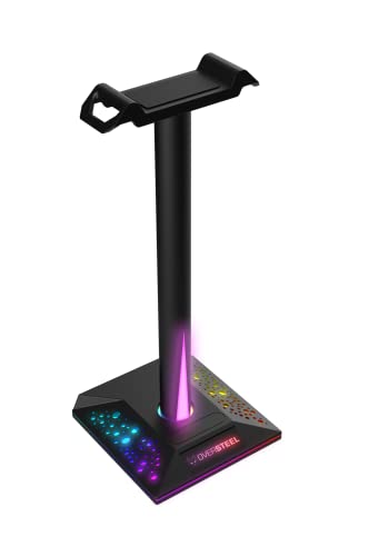 Oversteel - Stellite Soporte Auriculares Gaming, 10 modos de Retroiluminación RGB, Base Anti-deslizante,USB, Negro